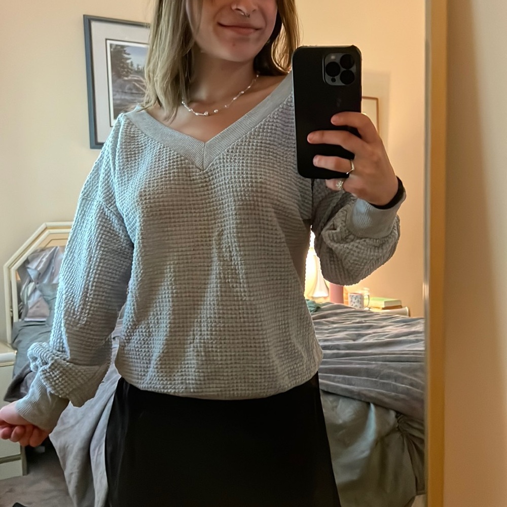 Gray V Neck Sweater (small)